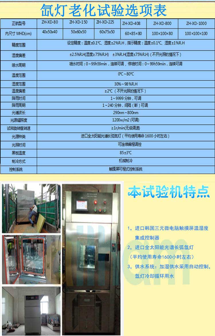 台式氙灯老化试验箱选型表介绍