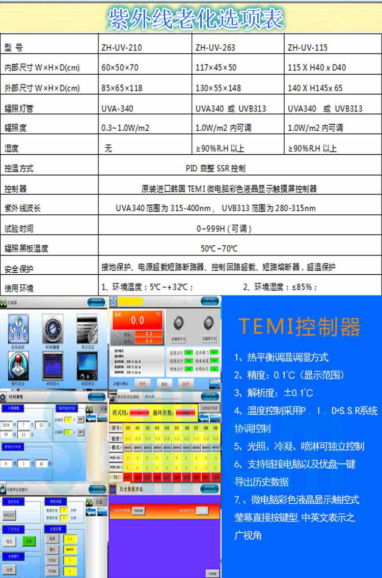 紫外线老化试验箱选型表介绍