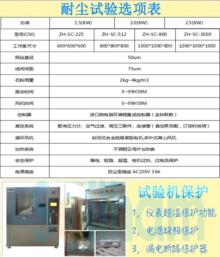 正航最新款耐沙尘试验箱选型表介绍